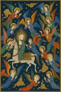 Miraç gecesini ve melekleri sembolize eden İslamî sanat illüstrasyonu